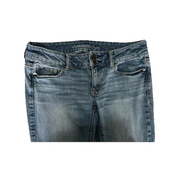 American Eagle Y2K Women’s Denim Blue Artist Flare Stretch Low Rise Jeans Sz 8 - Picture 2 of 7